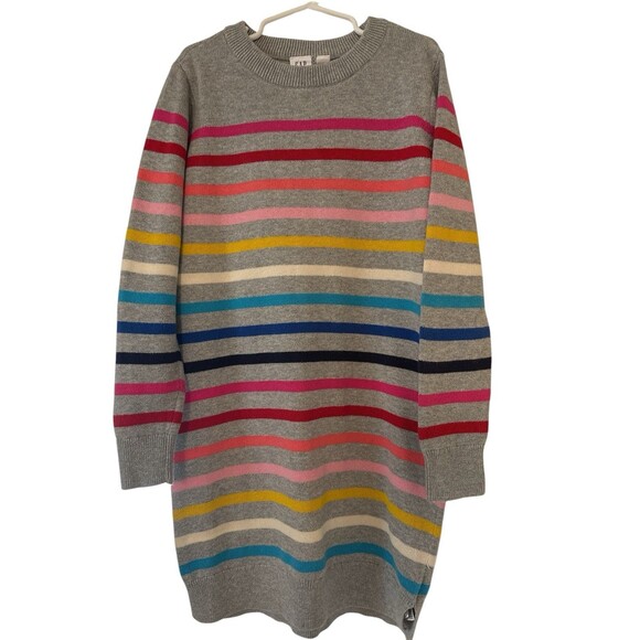 GAP Kids Girls Crazy Striped Heather Gray Long Sleeve Sweater Dress Sz (8-9) - Picture 1 of 9